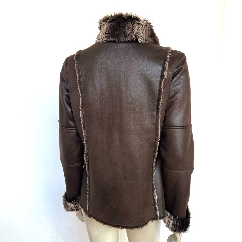 CHICO’s Brown Faux Fur Trimmed Women's Jacket - Picture 8 of 16